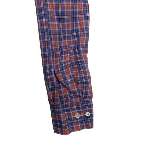 Faconnable Club Long Sleeve Blue Orange Plaid Button Down Shirt Men Size L - Picture 3 of 11